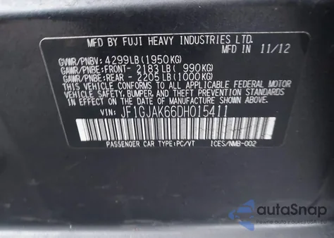 2013 Subaru Impreza 2.0I Limited from USA, damaged, VIN JF1GJAK66DH015411